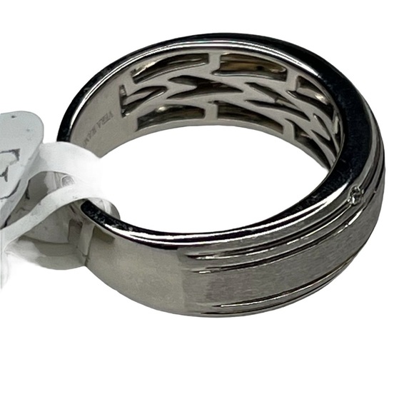 Vera Wang Men's 1/20 CT. T.W. Diamond Four Stone Wedding Band in 14K White Gold - Picture 8 of 14